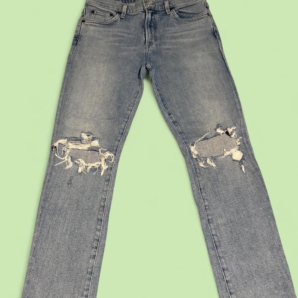 AGOLDE Toni Mid Rise Straight Jeans Pristine Distressed Light Wash 27